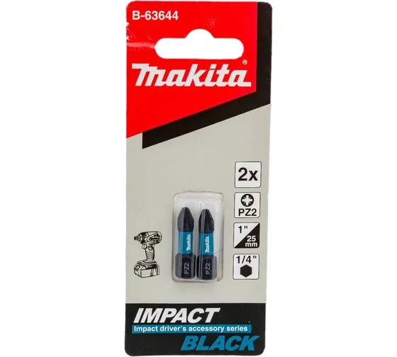 Биты Makita Impact Black PZ2, 25 мм, C-form, 2 шт (B-63644)