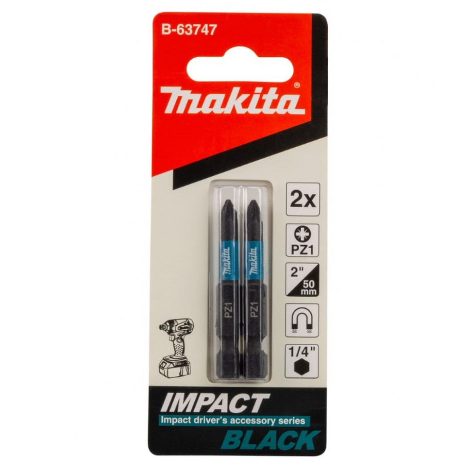 Биты Makita Impact Black PZ1, 50 мм, E-form (MZ), 2 шт (B-63747)