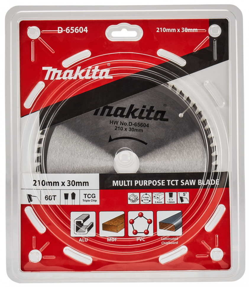 Диск пильный универсальный Makita, 210x30х1,6  60 зубьев (D-65604)