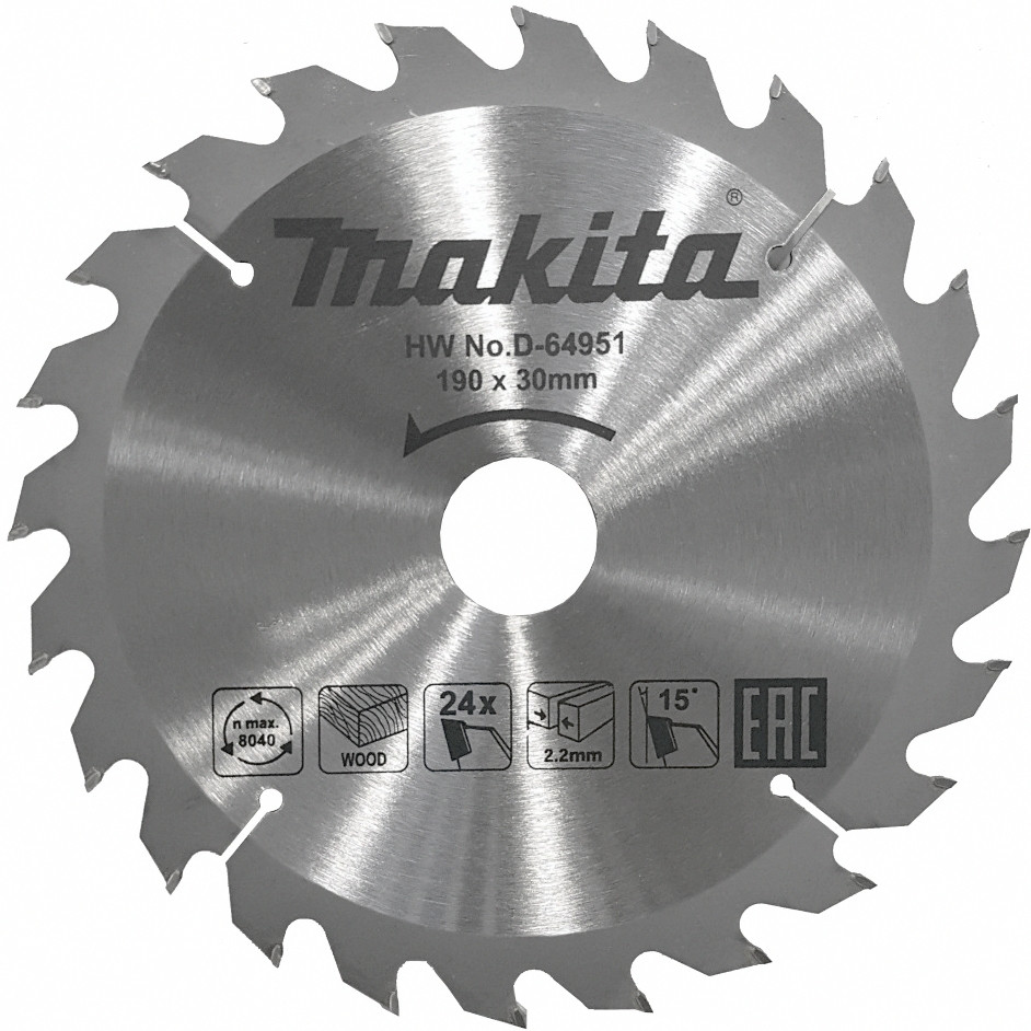 Диск пильный для дерева Makita, 190x30х1,4  24 зуба (D-64951)