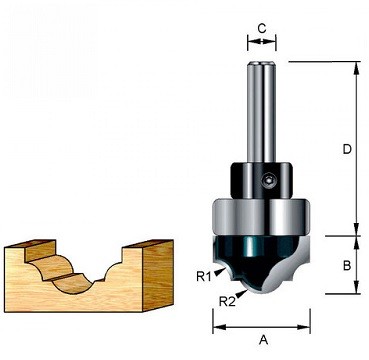 Фреза погружная классическая с хвостовым подшипником , Makita D-11178 ...
