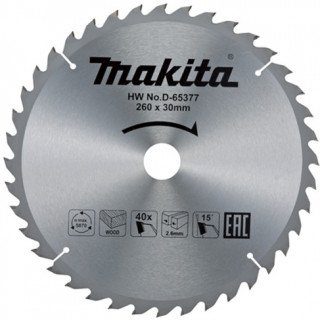 Диск пильный для дерева Makita, 260x30х1,8 40 зубьев (D-65377)
