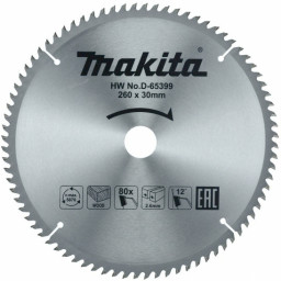 Диск пильный для дерева Makita, 260x30х1,8 80 зубьев (D-65399)