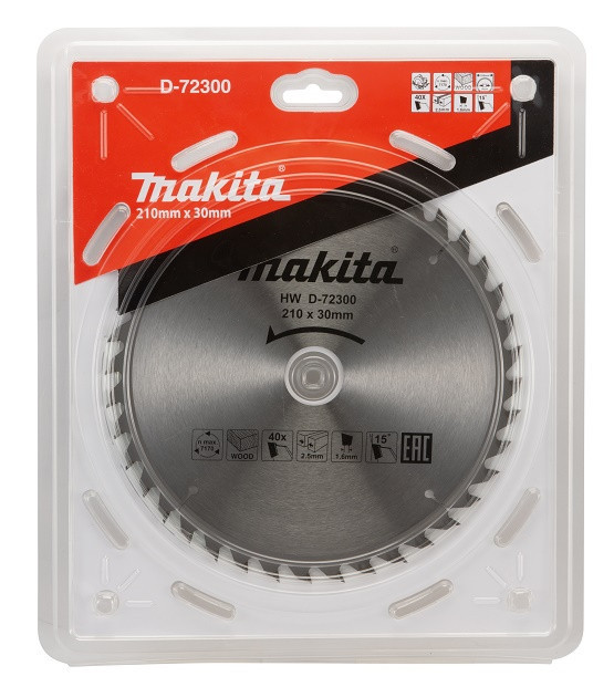 Диск пильный для дерева Makita, 210x30х1,6 40 зубьев (D-72300)