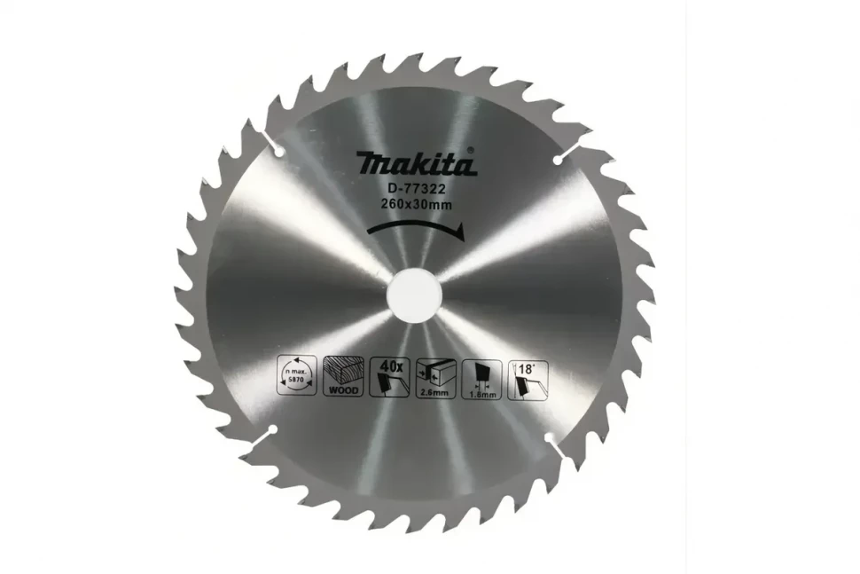 Диск пильный для дерева Makita, 260x30х1,8 40 зубьев (D-77322)
